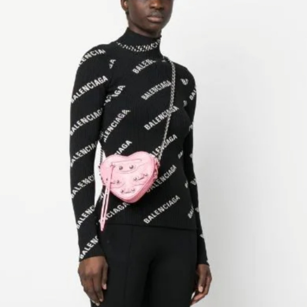 BALENCIAGA Le Cagole Heart Mini Studded Crinkled-leather pink Valentine'… - Picture 13 of 17